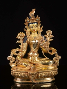 Gold-Plated Green Tara Statue - Copper Craftsmanship of the Goddess of Compassion