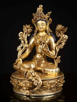 Statue de Tara verte - Cuivre, visage plaqué or