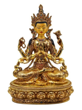 Estatua de cobre de Chenrezig con rostro dorado