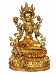 Copper Green Tara Statue - Goddess of Compassion, 50 cm, Handcrafted with Gold Finish