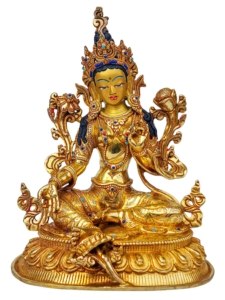 Green Tara Statue - Copper with Gold-Plated Face