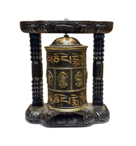 Handmade Brass and Wood Wall Prayer Wheel