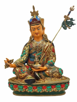 Copper Padmasambhava Statue - Intricate Face Painting Reflecting Eternal Wisdom