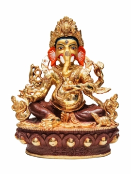 Estatua de Ganesh de cobre con rostro dorado