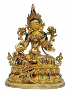 Green Tara Copper Statue with Gold Finish