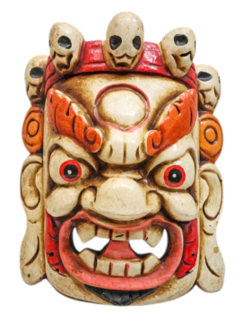 Máscara de Bhairav en Madera - Colgante de Pared de Madera de Álamo
