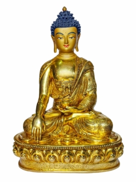 Statue en cuivre de Shakyamuni Bouddha - Visage peint et plaqué or