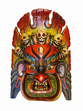Máscara de Bhairav de Fuego en Madera de Álamo Pintada