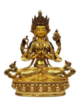 Estatua de Chenrezig Baño de Oro Radiante - Bodhisattva de la Compasión en Cobre