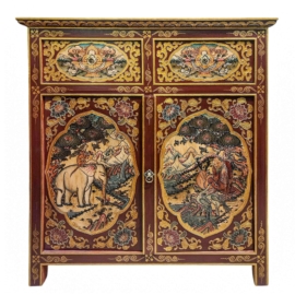 Gabinete de Madera Tibetano con Dos Puertas y Cajones