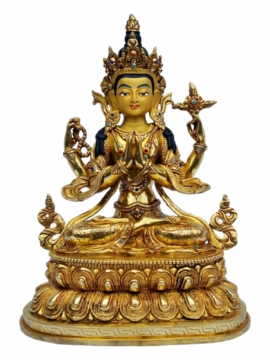 Estatua de Cobre de Chenrezig - Bodhisattva de la Compasión con Rostro Pintado