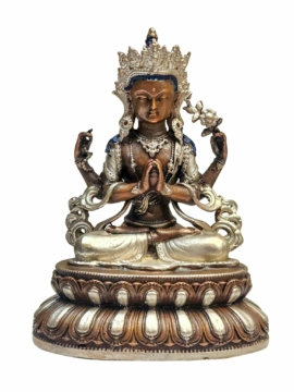 Copper Chenrezig Miniature Statue - Bodhisattva of Compassion