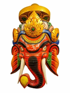 Máscara de madera de Ganesh colgante de pared de álamo