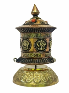 Brass Table Top Prayer Wheel with Ashtamangala Mantras