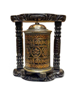 Wood and Brass Buddhist Wall Prayer Wheel