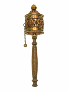 Brass and Wood Hand Held Prayer Wheel