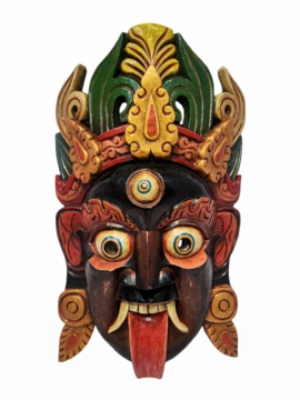 Máscara de Madera de Kali Colgada en Pared de Madera de Álamo