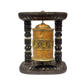 Rueda de Oración de Pared de Madera y Latón con Ashtamangala