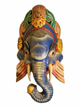 Máscara de Madera de Ganesh Hecha a Mano para Colgar en la Pared