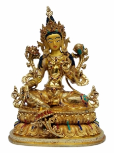 Gold-Plated Copper Green Tara Statue – Embodiment of Compassion and Protection