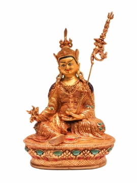 Padmasambhava Copper Statue - Handcrafted with Face Painting and Gold Plating