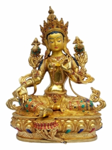 Green Tara Copper Statue - Gold-Plated Finish