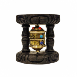 Rueda de Oración Vajrayana Montada en la Pared en Madera y Latón