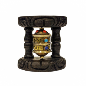 Wall-Mounted Vajrayana Prayer Wheel in Wood and Brass