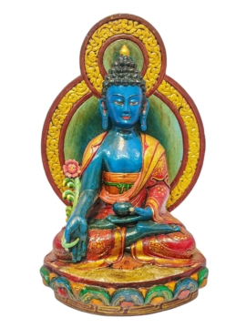 Handcrafted Medicine Buddha Wooden Statue - 36 cm Healing Figure for Peace and Tranquility
