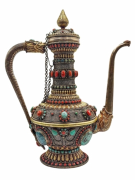 Vase d'offrande tibétain en cuivre et argent