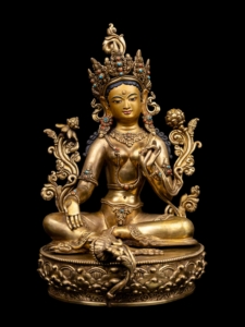 Green Tara Statue - Copper with Gold-Plated Face