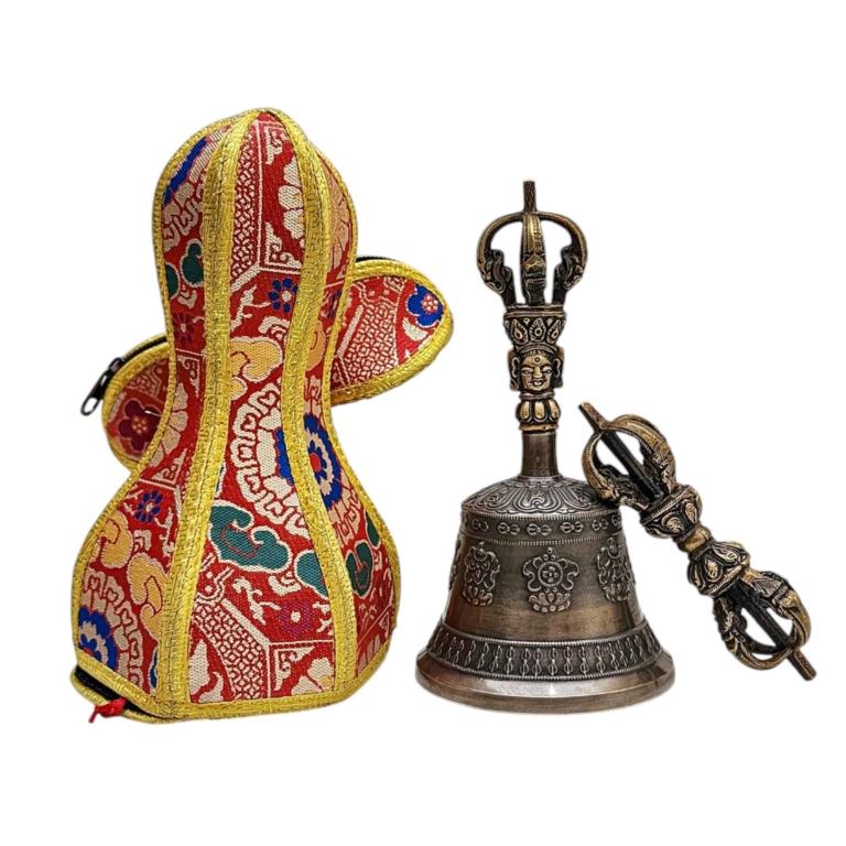 Antique-Finish Bronze Bell and Vajra Set