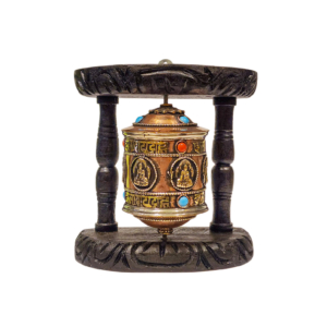 Wall-Mounted Wooden and Brass Prayer Wheel