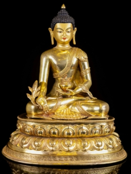 Copper Medicine Buddha Statue with Gold Plating