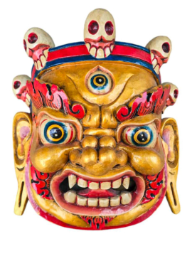 Máscara de Bhairav en Madera - Colgante de Pared en Madera de Álamo