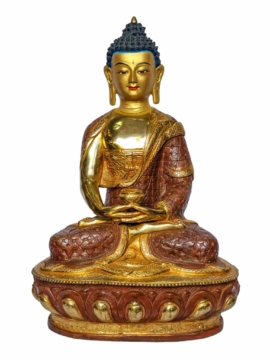 Estatua de Buda Amitabha - Cobre, Baño de Oro y Oxidación Chocolate, 34 cm de Luz Infinita