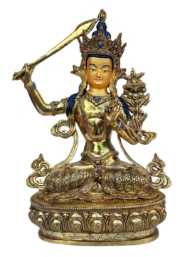 Gold-Plated Manjushri Statue with Stone Setting