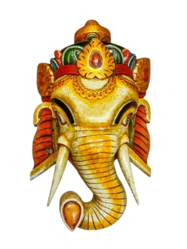 Máscara de Ganesh de madera de álamo, colgante de pared de 55 cm