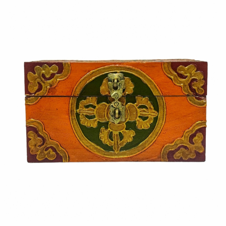 Caja ritual de madera tibetana para objetos sagrados