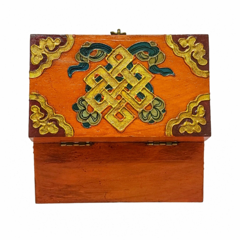 Caja ritual de madera tibetana para objetos sagrados