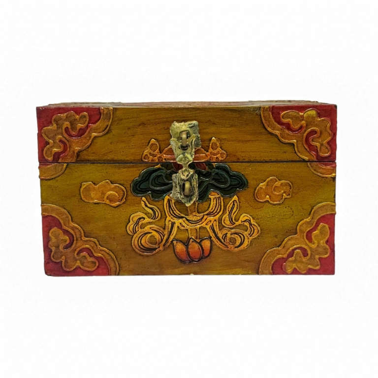 Tibetan Wooden Ritual Box with Traditional Painting