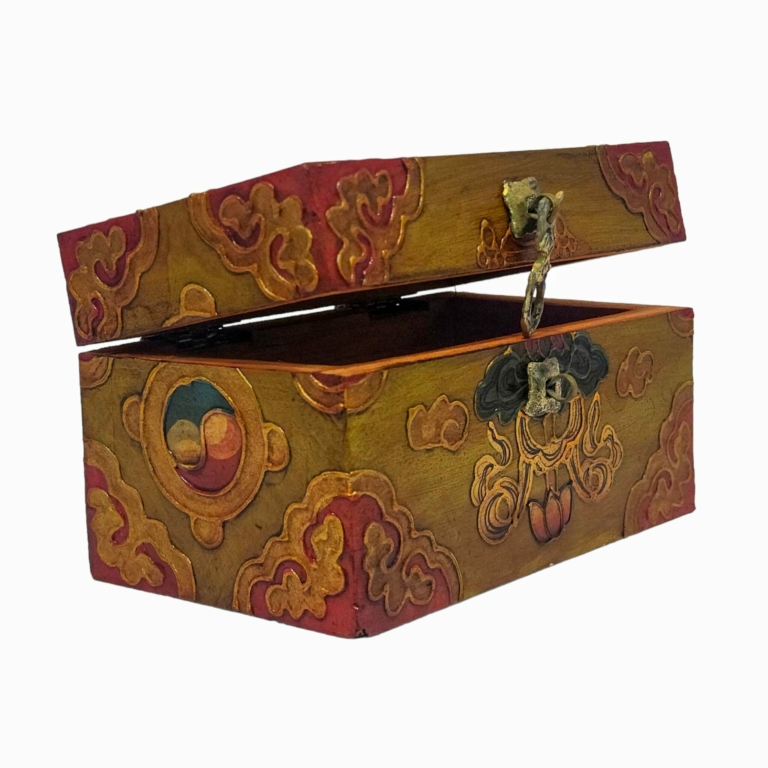 Tibetan Wooden Ritual Box with Traditional Painting