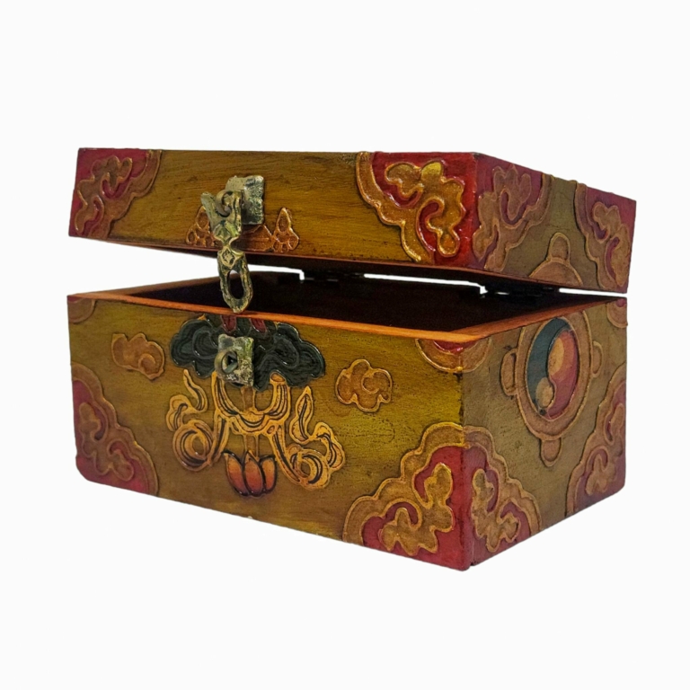 Tibetan Wooden Ritual Box with Traditional Painting