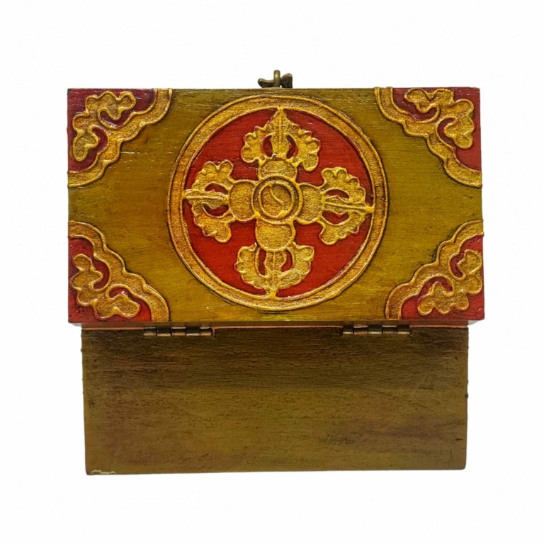Tibetan Wooden Ritual Box with Traditional Painting