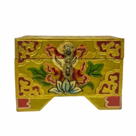 Boîte rituelle tibétaine en bois avec peinture colorée