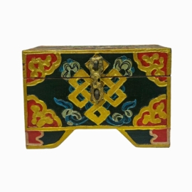 Boîte en bois tibétaine traditionnelle pour objets sacrés
