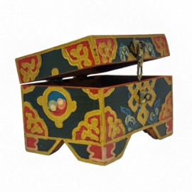 Boîte en bois tibétaine traditionnelle pour objets sacrés