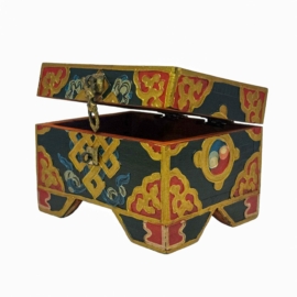Boîte en bois tibétaine traditionnelle pour objets sacrés