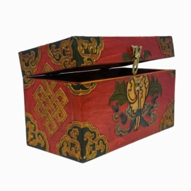 Boîte en bois tibétaine pour objets sacrés