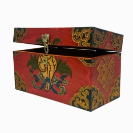 Boîte en bois tibétaine pour objets sacrés